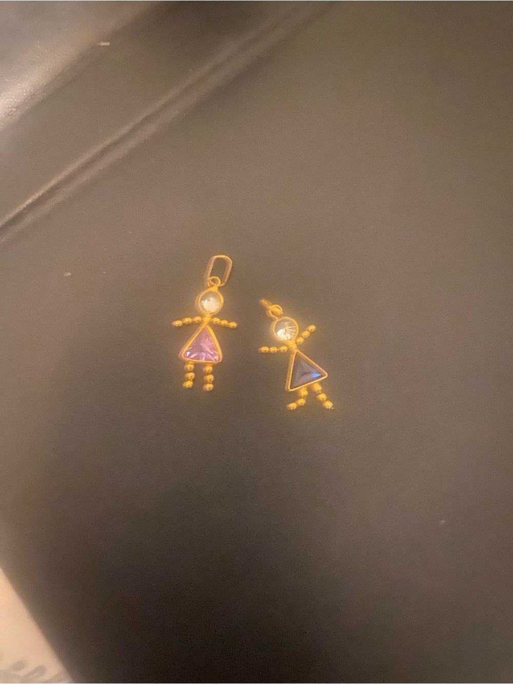 Gold-Tone Kids Triangle Charm Pair with Purple and Blue Inlay